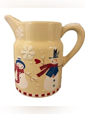 Hallmark Holiday Snowman Christmas Milk Water Juice Pitcher  7.5" Tall